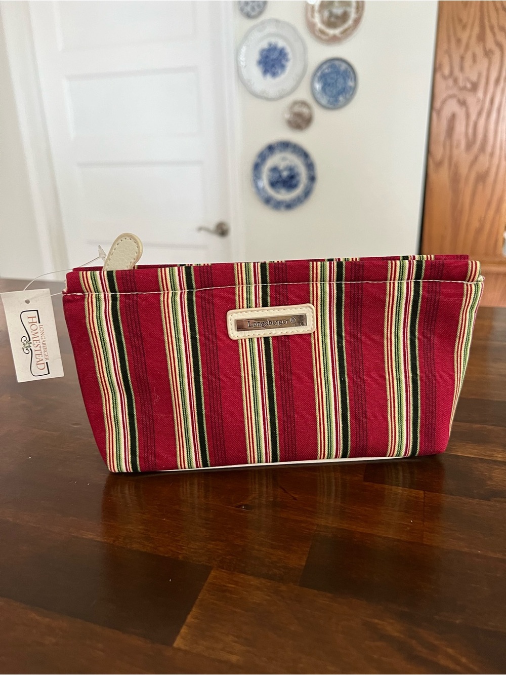 Longaberger Striped Cosmetic Bag/Canvas Pouch NWT